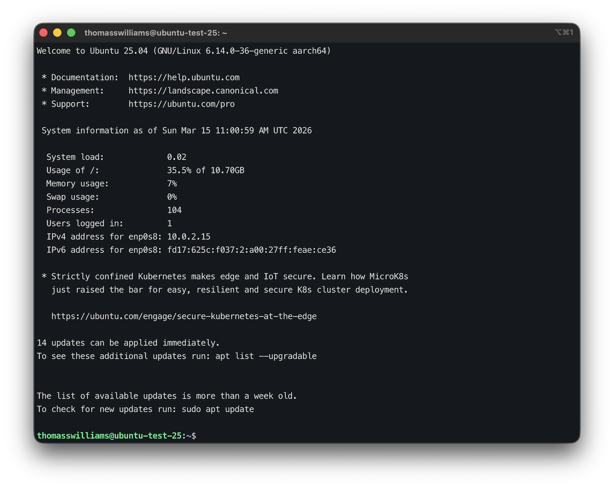 First log in to Ubuntu 25.04 server